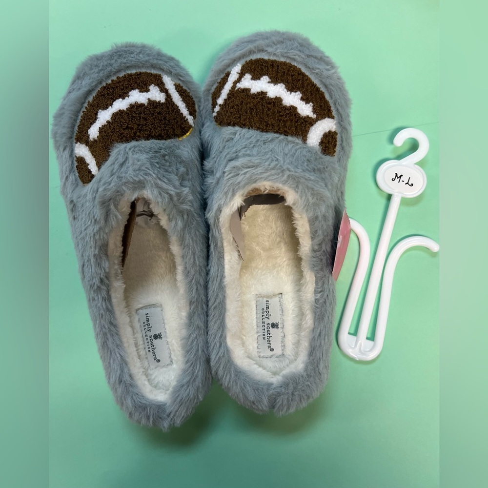 Simply Southern - Slippers - NWT - M-L Teal/White - Football -Soft Nicely Padded